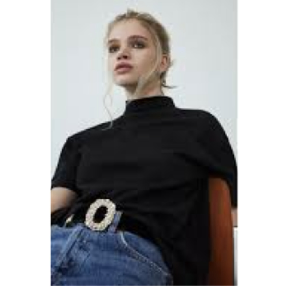 Zara Black Women's Short Sleeve Turtleneck Sweater Shirt Size Medium